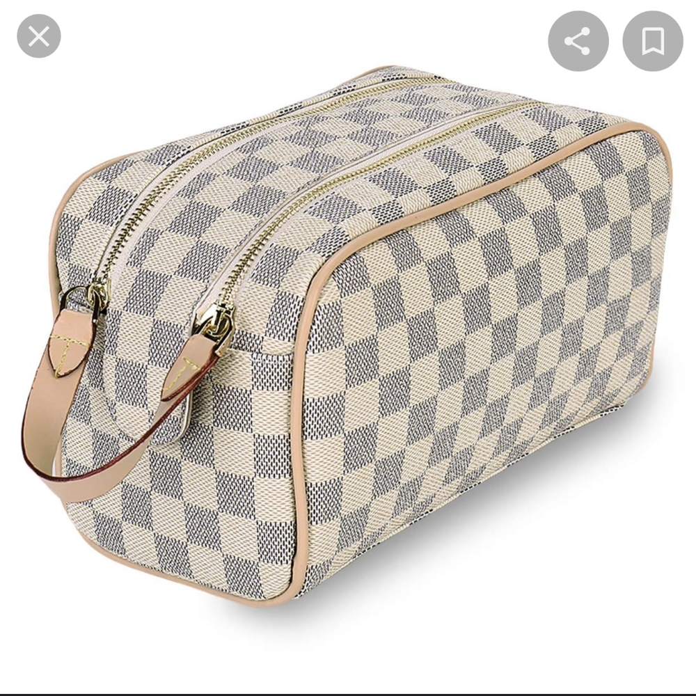 ISO Luxury double zipper checkered cosmetic bag